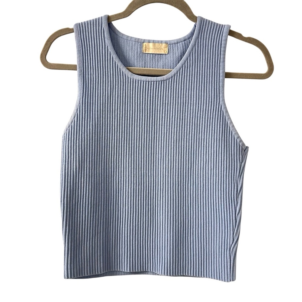 Altar'd State Women’s Blue Ribbed Fitted Crop Tank Top size Large